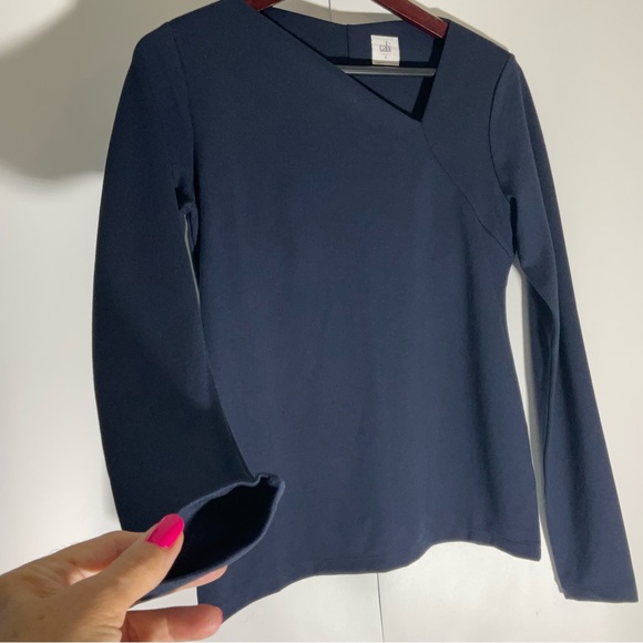 Cabi Contessa Long Sleeve Asymmetric Neckline Navy Built-In Shelf Bra Soft Sz SM - Picture 12 of 16